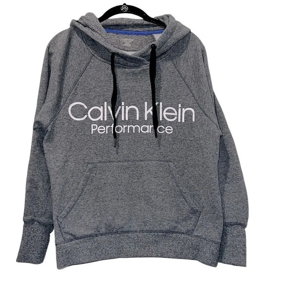 Calvin Klein Performance women’s small grey fleece lined pullover hoodie with lo - Picture 1 of 8